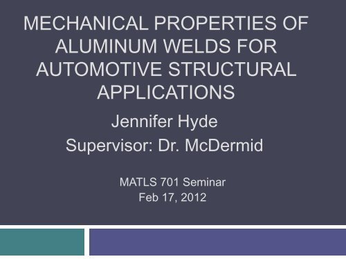 Mechanical Properties of Aluminum Welds - Course Notes