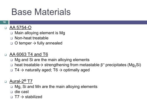 Mechanical Properties of Aluminum Welds - Course Notes