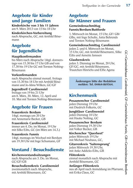 Ausgabe MÃ¤rz bis Mai 2013 - Ev. Kirchengemeinden Carolinensiel ...