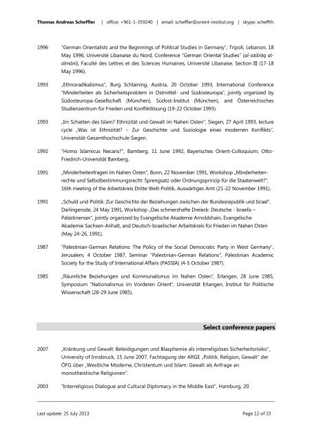 Full list of publications (PDF) - Orient-Institut Beirut
