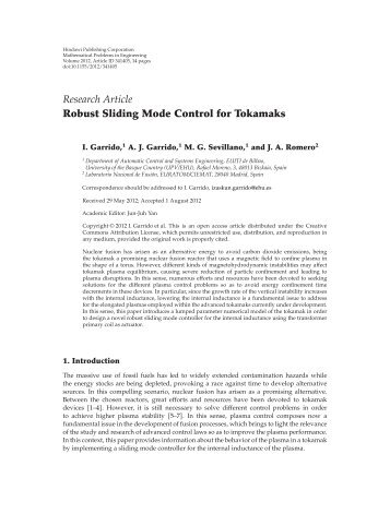 Research Article Robust Sliding Mode Control for Tokamaks