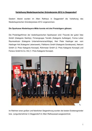 Verleihung Niederbayerischer Gründerpreis 2012 in Deggendorf