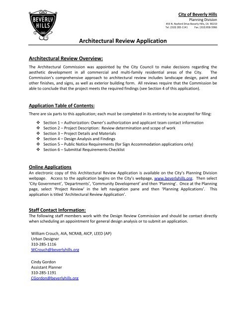 Architectural Review Application - the City of Beverly Hills