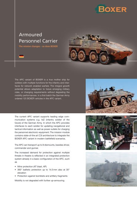 Data sheet Armoured Personnel Carrier - artec-boxer.com