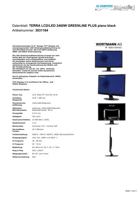 Datenblatt: TERRA LCD/LED 2460W GREENLINE PLUS piano ...