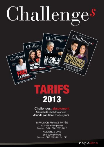 Challenges, absolument - Les Tarifs de la Presse
