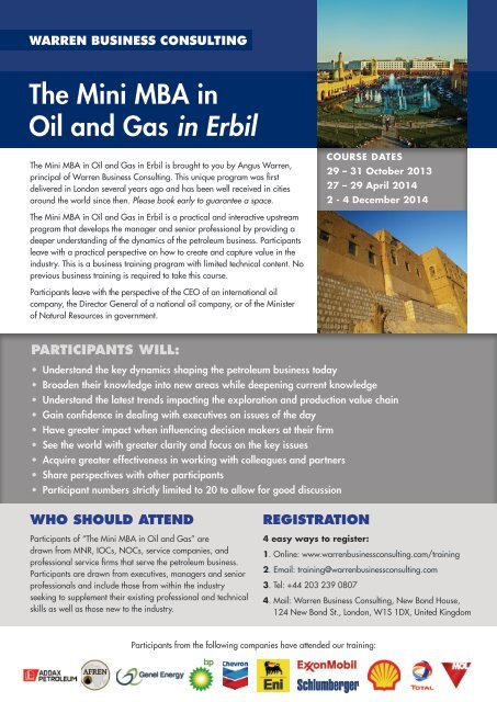 The Mini MBA in Oil and Gas in Erbil - Warren Business Consulting