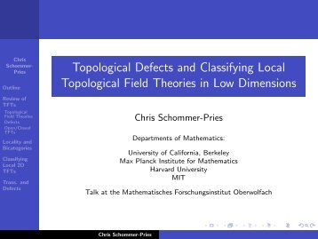 Topological Defects and Classifying Local Topological Field ...
