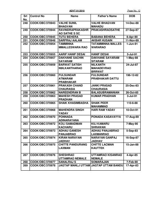 GREF CENTRE PUNE LIST OF CANDIDATES FOUND NOT ...