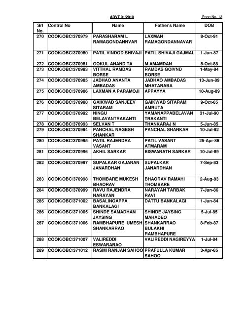 GREF CENTRE PUNE LIST OF CANDIDATES FOUND NOT ...