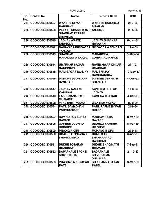 GREF CENTRE PUNE LIST OF CANDIDATES FOUND NOT ...