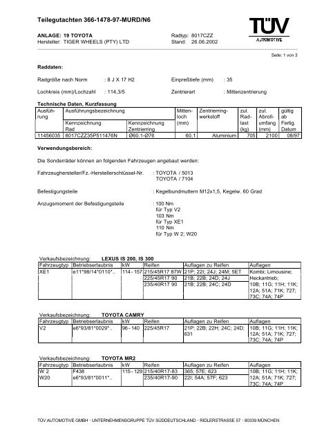 Teilegutachten 366-1478-97-MURD/N6