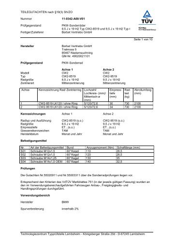 TEILEGUTACHTEN nach §19(3) StVZO Nummer 11-0342-A00-V01 ...