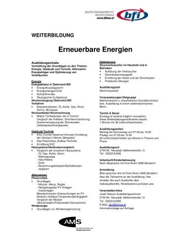 Infoblatt Erneuerbare Energien - BFI NÖ