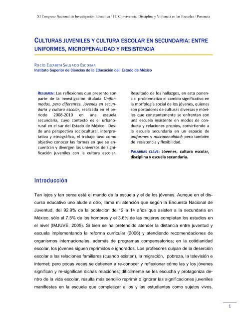 Culturas juveniles y cultura escolar en secundaria - Consejo ...