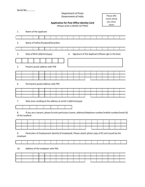 Application for Post Office Identity Card - India Post