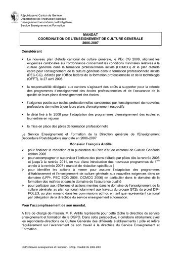 Mandat du coordinateur de culture générale - Site DIP-PÔLES