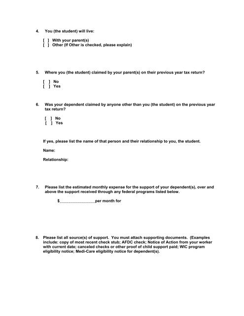 PROOF OF DEPENDENT(S) FORM