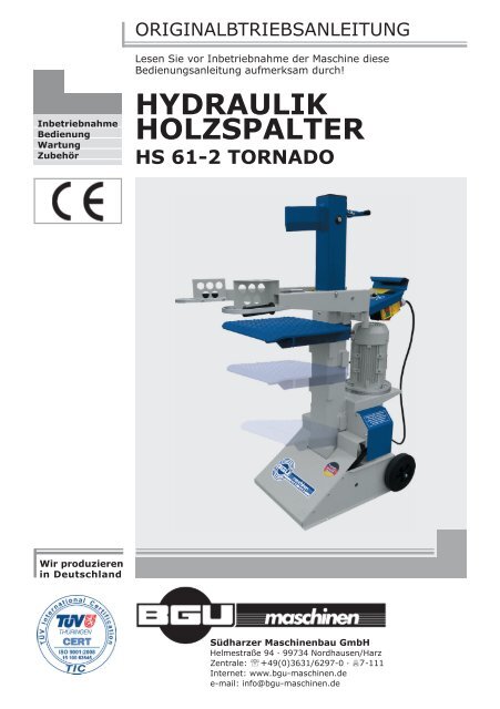 hydraulik holzspalter hs 61-2 tornado - BGU Maschinen