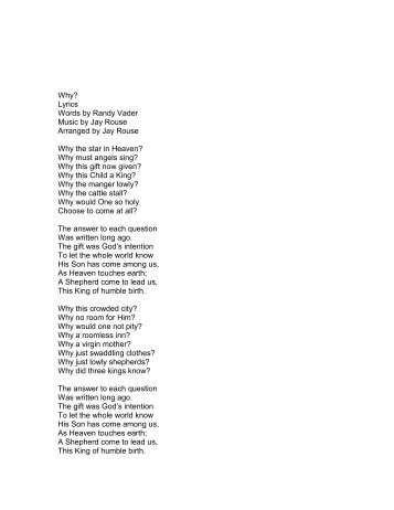 Why? Lyrics Words by Randy Vader Music by Jay ... - PraiseGathering