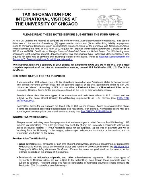 UPP 192 Instructions - University of Chicago