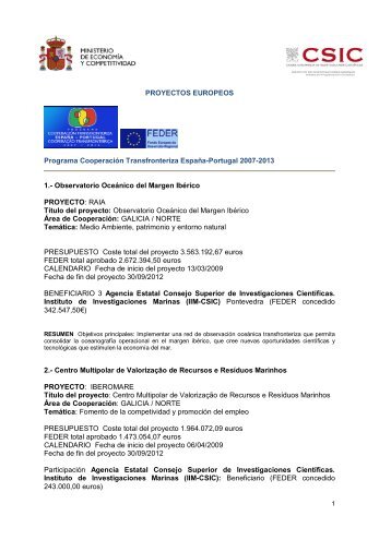 Proyectos europeos - Instituto de Investigaciones Marinas de Vigo