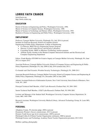 Resume - Lorrie Faith Cranor