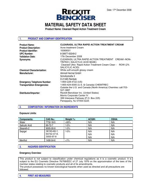 MATERIAL SAFETY DATA SHEET - Reckitt Benckiser