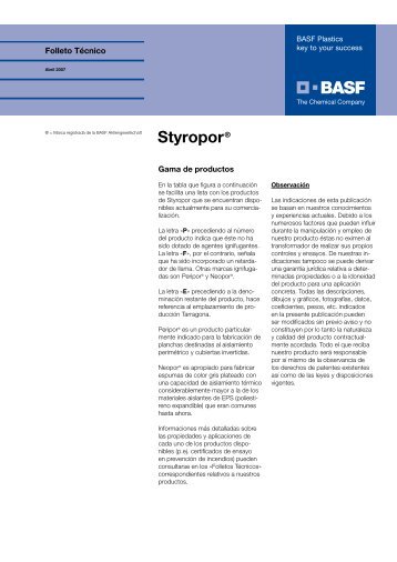 Styropor (EPS) - Gama de productos, Folleto TÃ©cnico - Basf