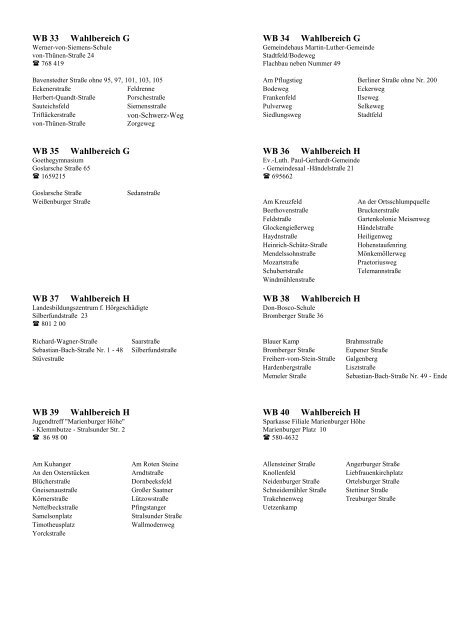 Verzeichnis der Wahlbezirke und Wahllokale KW2011