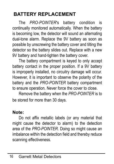 PRO-POINTER Manual - Garrett