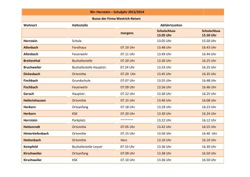 Busfahrplan der Firma Westrich - Realschule Plus Herrstein/ Rhaunen