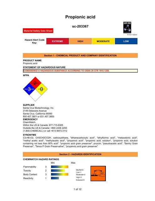 Propionic Acid Santa Cruz Biotechnology
