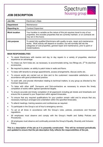 Job Description and Person Specification - Spectrum Housing Group