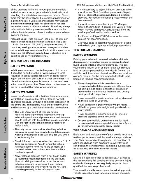 Bridgestone Medium and Light Truck Tire Data Book - Sullivan Tire ...