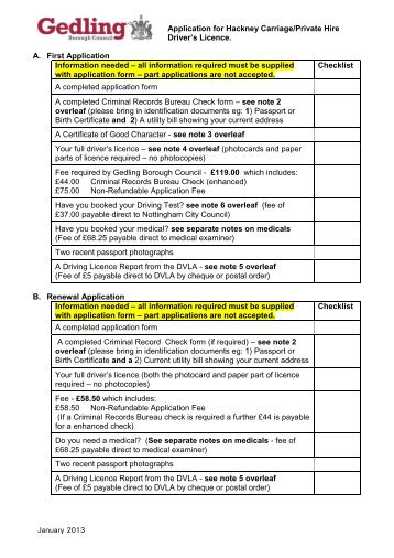 Application for Hackney Carriage/Private Hire Driver's Licence. A ...