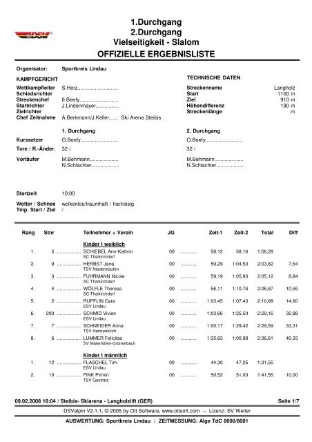 1.Durchgang 2.Durchgang Vielseitigkeit - Slalom ... - Ski alpin