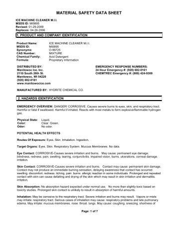 MATERIAL SAFETY DATA SHEET