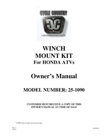 owners manual cc25-1090 - winch mount kit honda - Schuurman B.V.