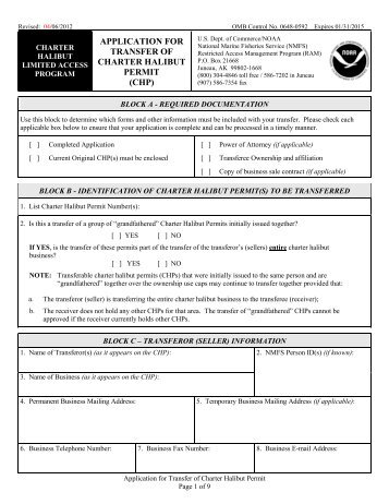 Application for Transfer of a Charter Halibut Permit - National Marine ...