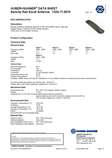 HUBER+SUHNERÂ® DATA SHEET Sencity Rail Excel ... - Nkt-rf.ru