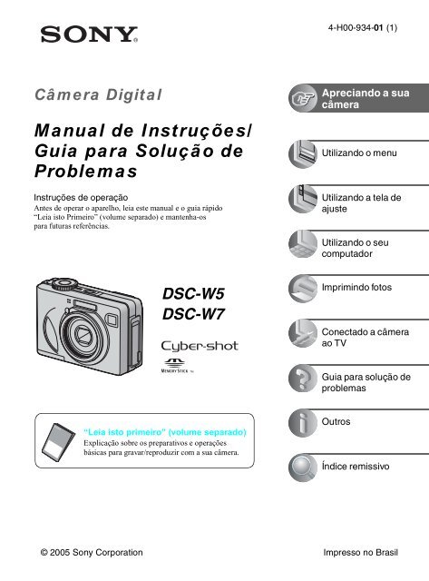 Manual CÃ¢mera Sony DSC-W5, DSC-W7 - Componentes para ...