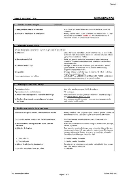 acido muriatico hoja de datos de seguridad de productos quimicos