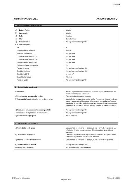 acido muriatico hoja de datos de seguridad de productos quimicos