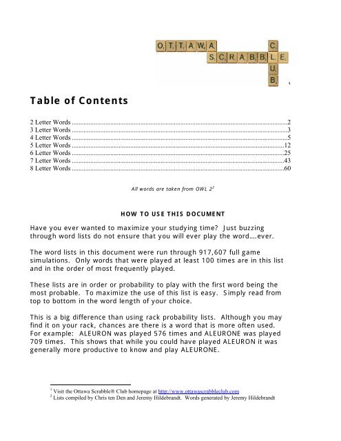 Table of Contents - Ottawa Scrabble Club