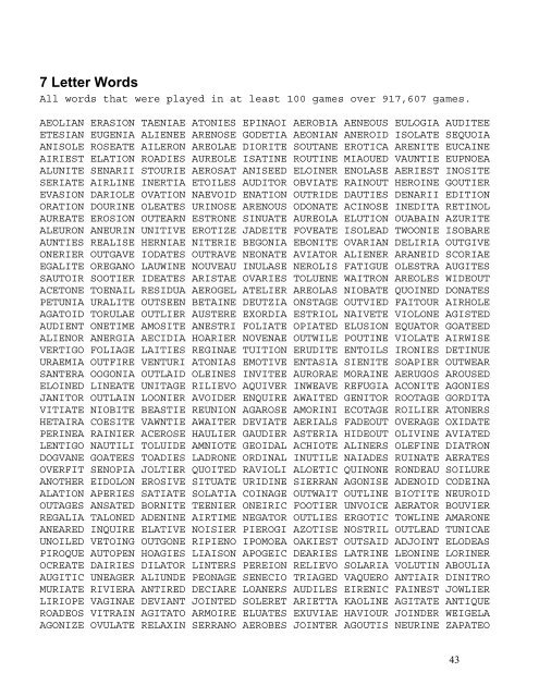 Table of Contents - Ottawa Scrabble Club