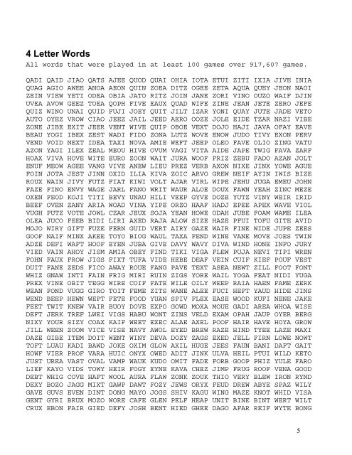 Table of Contents - Ottawa Scrabble Club