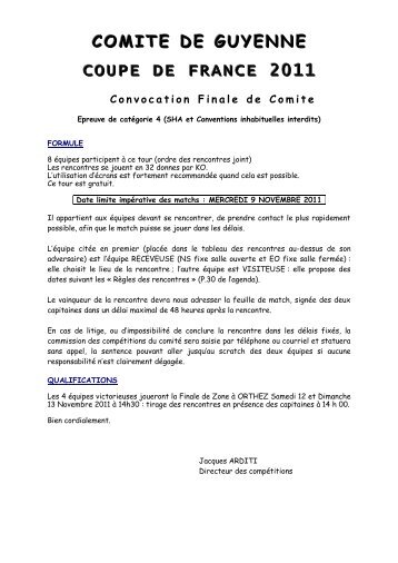 Convocation Finale de Comite - Comité de Guyenne