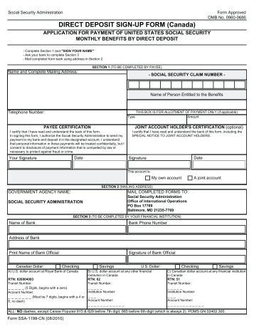 DIRECT DEPOSIT SIGN-UP FORM (Canada) - Social Security