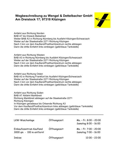 Wegbeschreibung zu Wengel & Dettelbacher GmbH Am Dreistock 17